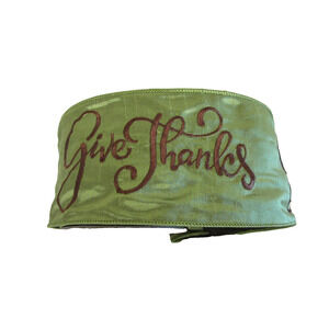 Green Faux Dupion "Give Thanks" Wire Edge Ribbon 4" x 10 yds d stevens